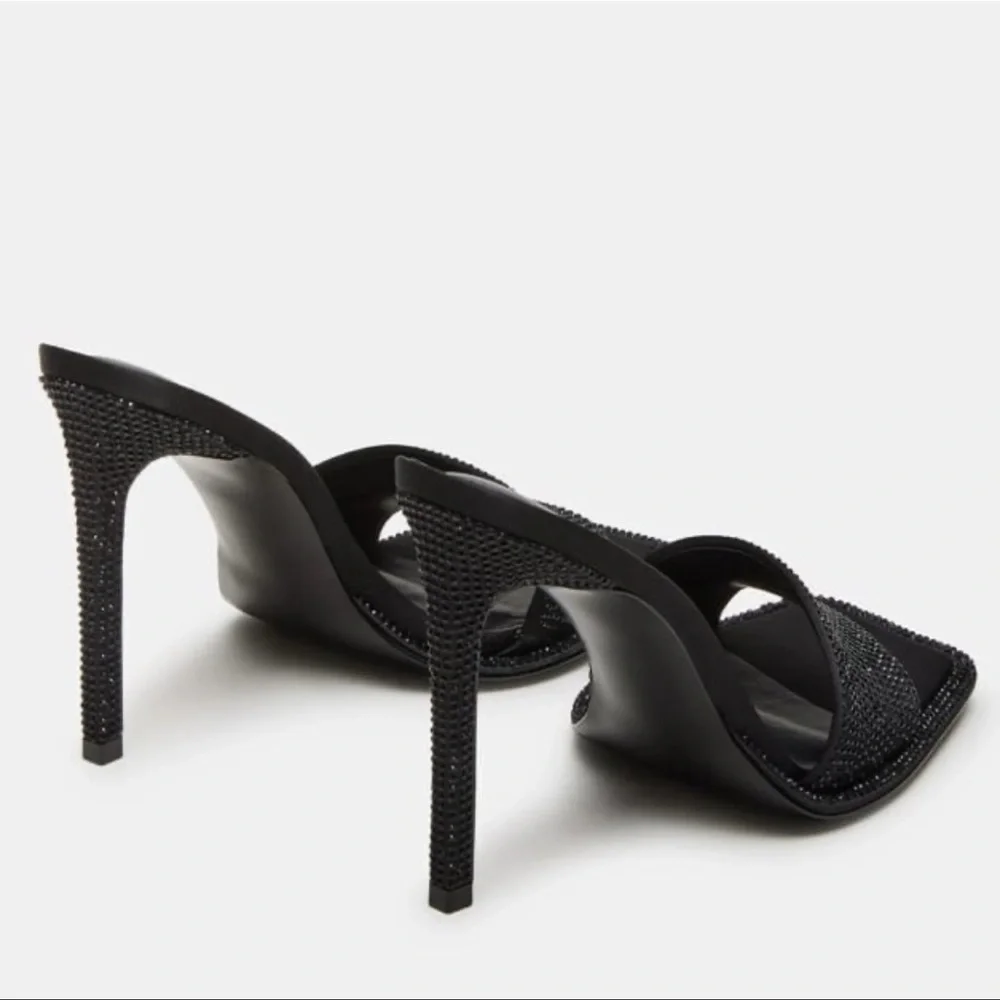 Steve Madden Yara Black Sparkle Embellished Rhinestone Open Toe Sexy Heels